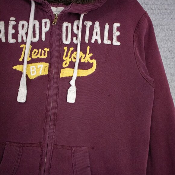 Y2K Aeropostale Fur lined zip up hoodie sweatshirt - Picture 7 of 13